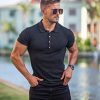 41SeTKxT73L.jpg Collared Muscle Polo Shirts Men Slim Fit Textured Knit Polo Shirts Short Sleeve Button Down Shirts Casual Stylish