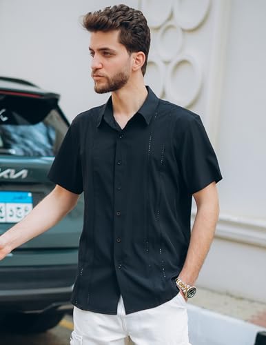 Mens Cuban Guayabera Shirt Short Sleeve Button Down Shirts Summer Beach Vacation Shirts