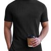 Mens Mock Turtleneck Short Sleeve Knit T Shirts Slim Fit Basic Thermal Tops Lightweight Tee S-XXXL