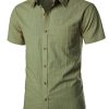Men's Fitted Cotton Like Linen Casual Short Sleeve Button Up Shirts Lightweight Beach Tops with Pocket