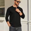 Mens Henley Shirt Long Sleeve Casual Stretch Solid T-Shirts Fashion Pullover Lightweight Fall Tops