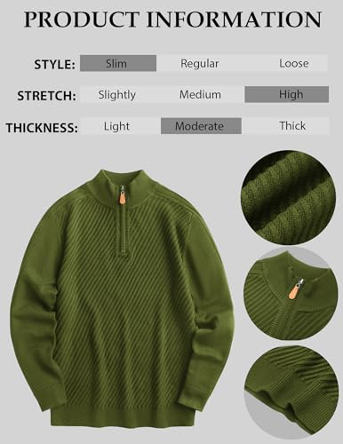 Mens Quarter Zip Sweater Casual Slim Fit Pullovers Sweaters Knit Twill Texture Pullover