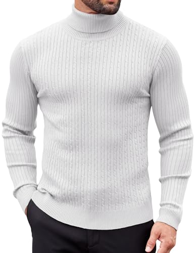 Men's Slim Fit Turtleneck Sweater Casual Twist Patterned Pullover Knitted Sweaters