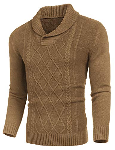 Men's Shawl Collar Sweaters V-Neck Relaxed Fit Cable Pullovers