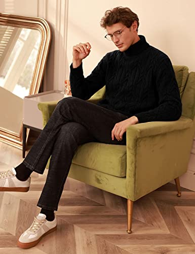 Men's Turtleneck Pullover Sweaters Long Sleeve Solid Twisted Cable Knit Sweater
