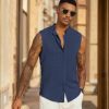 Mens Sleeveless Summer Shirts Beach Tank Tops Button Up Textured Tank Shirt for Vacation