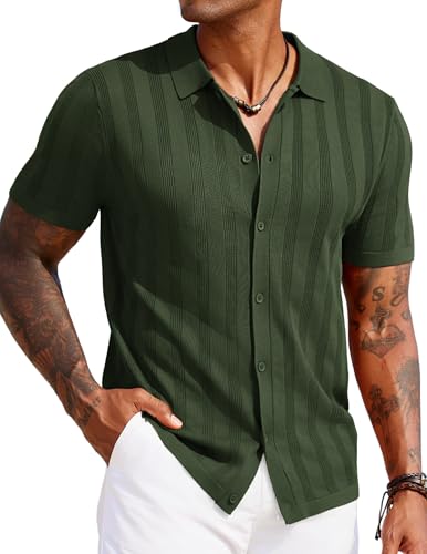 Men's Knit Polo Shirt Vintage Button Down Shirt Short Sleeve Hawaiian Shirt 2025 Summer Fashion Beach Shirts