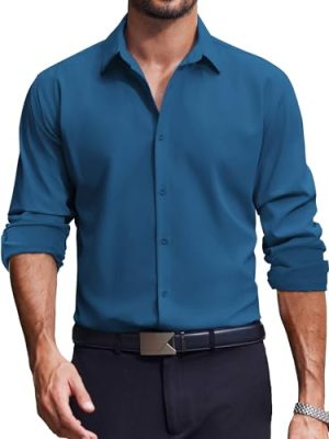 Men's Dress Shirts Long Sleeve Casual Button Down Shirt Solid Wrinkle Free Formal Business Shirts