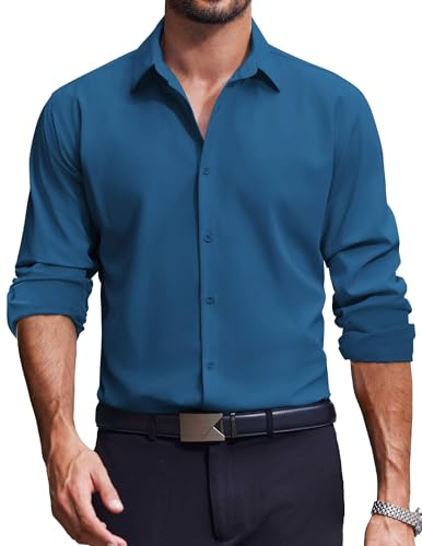 Men's Dress Shirts Long Sleeve Casual Button Down Shirt Solid Wrinkle Free Formal Business Shirts