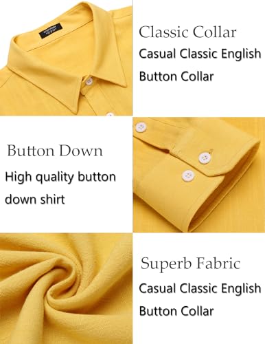 Men's Casual Button Down Shirt Long Sleeve Linen Chambray Shirt