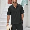 Men's 2 Pieces Linen Set Henley Shirt Short Sleeve and Shorts Summer Beach Yoga Matching Outfits