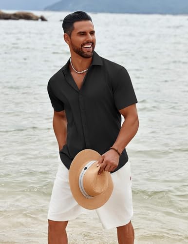 Men's Button Down Shirts Short Sleeve Casual Summer Beach Shirts Vacation Wedding Shirts
