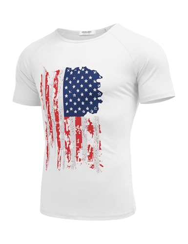 Men's Short Sleeve Loose fit Basic T-Shirt Active Performance Sports Tee Flag