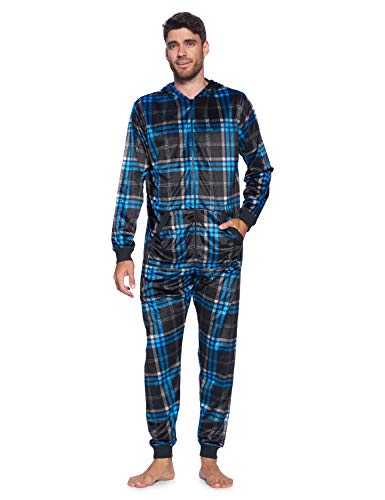 Men's Mink Fleece Hooded One-Piece Union Suit Pajamas