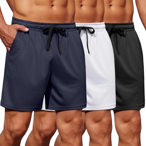 Men's Gym Shorts 3 Pack Mesh Athletic Workout Shorts Lightweight Quick Dry Drawstring Shorts with Pockets