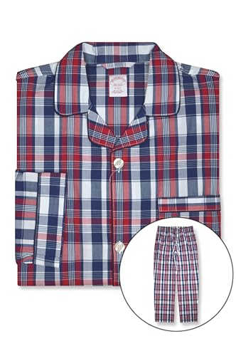 Mens Cotton Two Piece Pajama Shirt and Pants Lounge Set,