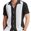Men's Vintage Bowling Shirt Short Sleeve Button Down Summer Cuba Beach Shirts
