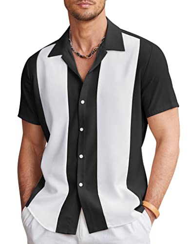 Men's Vintage Bowling Shirt Short Sleeve Button Down Summer Cuba Beach Shirts