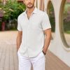 Men's Casual Button Down Shirts Short Sleeve Textured Shirt Summer Untucked Vacation Beach Wedding Shirts