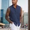 Mens Sleeveless Summer Shirts Beach Tank Tops Button Up Textured Tank Shirt for Vacation