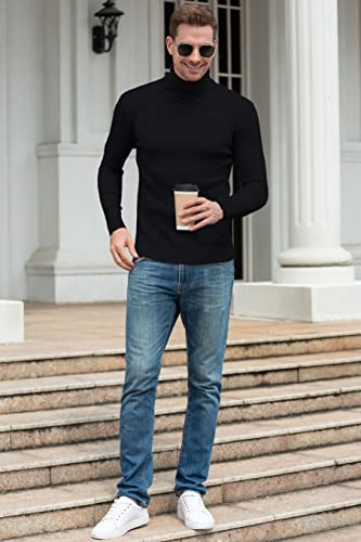 Men's Casual Slim Fit Turtleneck Pullover Sweaters Tops with Twist Patterned