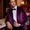 Men's Velvet Blazer Notched Lapel One Button Velour Tuxedo Jacket for Prom Wedding Party Dinner