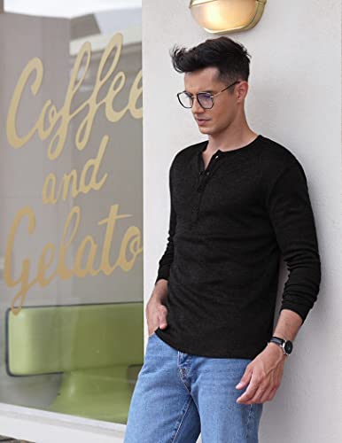 Men's 2Pack Slim Fit Henley Shirts Long Sleeve Lightweight Fashion Casual Cotton Basic T Shirts