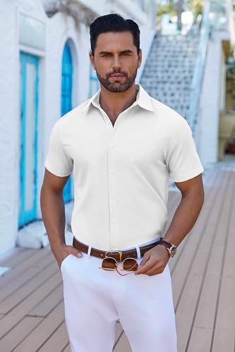 Mens Button Down Shirts Short Sleeve Casual Shirt Summer Untucked Dress Shirts
