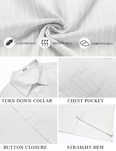Men's Short Sleeve Casual Button Down Shirts Textured Summer Beach Shirt with Pocket