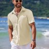 Men's Casual Short Sleeve Button Down Summer Beach Shirt Lightweight Textured Wrinkle Free Untucked Shirts