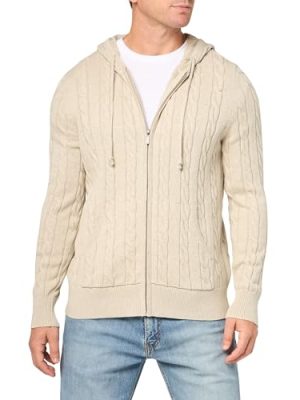 Men's Cotton Cable Knit Full Zip Hoodie Sweater