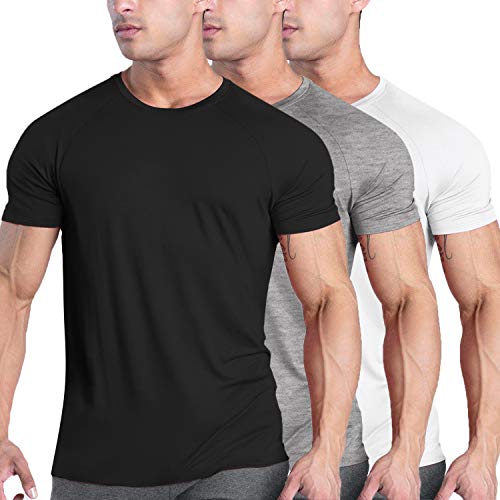 Men's 3 Pack Workout T Shirts Short Sleeve Gym Bodybuilding Muscle Shirt Base Layer Fitness Tee Tops