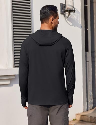Mens UPF 50+ Hoodie Shirts Long Sleeve Rash Guard Sun Protection Fishing Shirts Lightweight Quick Dry Hoodies