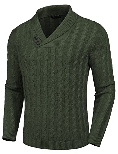 Men's Shawl Collar Pullover Sweater Slim Fit Casual Button Cable Knit Sweaters