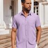 41ckNpO74qL.jpg Men's Short Sleeve Button Down Shirt Casual Untucked Dress Shirt Stretch Denim Shirt