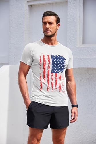 Men's Short Sleeve Loose fit Basic T-Shirt Active Performance Sports Tee Flag