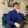 Men's Slim Fit Turtleneck Sweater Casual Twist Patterned Pullover Knitted Sweater Royal Blue