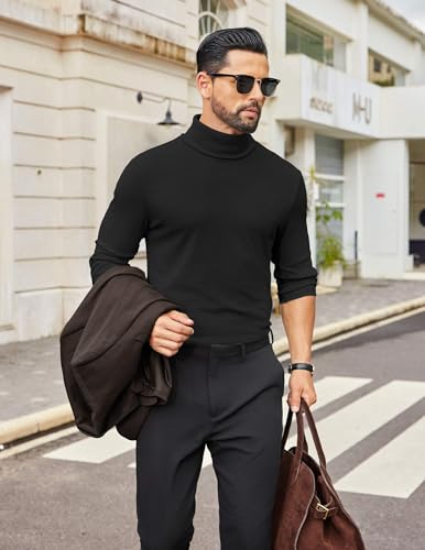 Mens Turtleneck Shirts Slim Fit Shirt Tops Lightweight Pullover Thermal Sweater Casual Long Sleeve Shirt