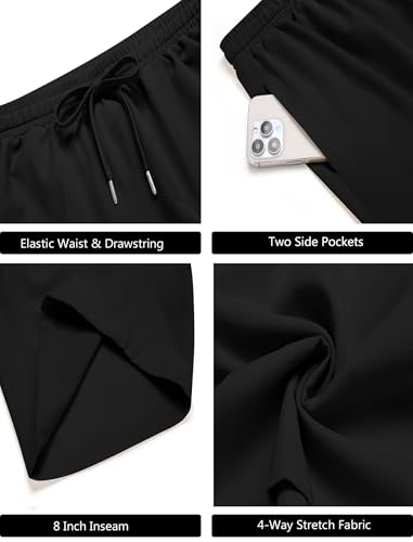 Men's Gym Workout Shorts 8 Inch Quick Dry Athletic Shorts Lightweight Drawstring Running Shorts