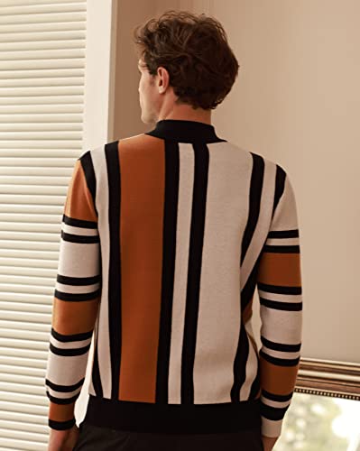 Mens Mock Turtleneck Sweater Vintage Striped Pullover Sweater Fashion Jumper Sweater