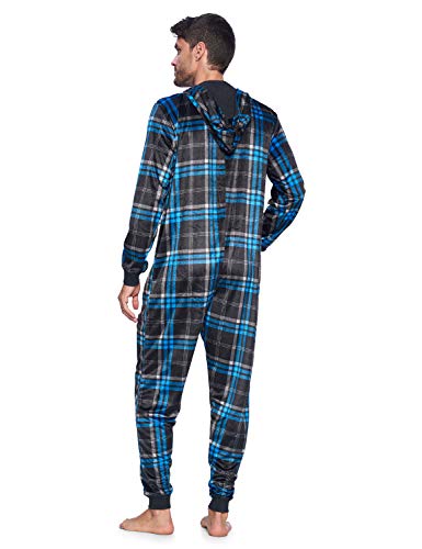Men's Mink Fleece Hooded One-Piece Union Suit Pajamas