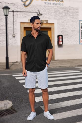 Mens Casual Button Down Shirts Short Sleeve Wrinkle Free Shirt Untucked Summer Stretch Dress Shirt