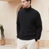 Men's Turtle Neck Pullover Wool Blend Lightweight Cable-Knit Pullover Sweater