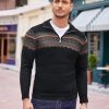 Men's Quarter Zip Pullover Sweater Casual Zip Up Polo Sweater Knit