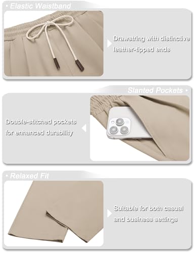 Men's Casual Chino Pants Relaxed Fit Drawstring Elastic Waist Lightweight Pant Twill Pleated Trousers