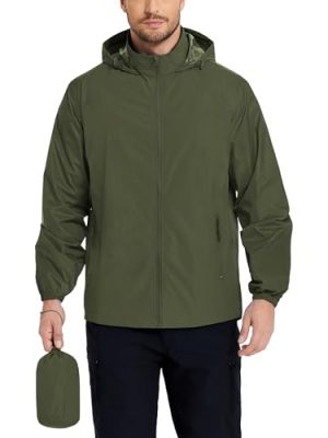 Mens Rain Jacket Lightweight Waterproof Raincoat Packable Rain Shell Jacket With Hood Golf Hiking Windbreaker