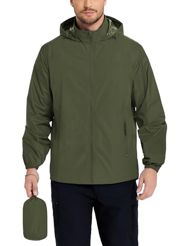 Mens Rain Jacket Lightweight Waterproof Raincoat Packable Rain Shell Jacket With Hood Golf Hiking Windbreaker