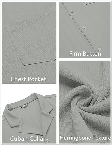 Men's Wrinkle Free Untucked Cuban Shirt Business Casual Button Down Shirts Short Sleeve Shirt