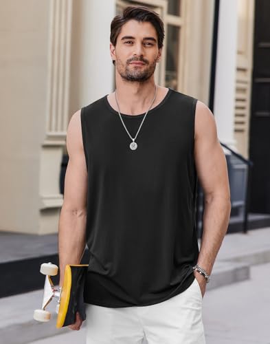 41hB1R54smL.jpg COOFANDY Mens Casual Tank Tops Moisture Wicking Muscle Sleeveless Shirts Soft Bamboo Viscose Tank Shirt 2 Pack
