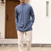 41hBSjfBQcL.jpg Men's Linen Henley Shirts Long Sleeve Collarless T-Shirts Longline Kurta Beach Shirts with Pocket